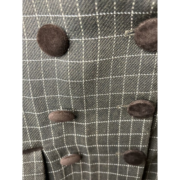 Vintage SANDRO Paris Brown Checked Double-Breasted Velvet Trim Blazer Sz S - Picture 4 of 9